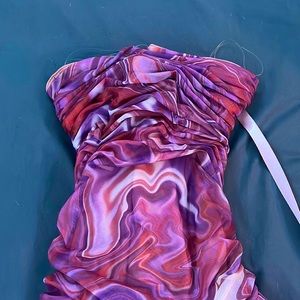 House of CB Midi Ruched Strapless Swirl Dress